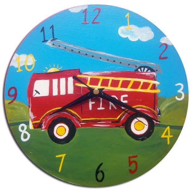 Kids Fire Engine/Truck Clock, Boys Room Decor, Gift For - image 1
