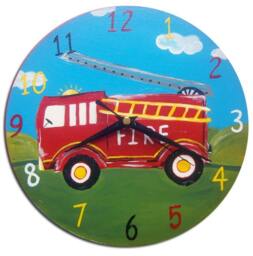 Kids Fire Engine/Truck Clock, Boys Room Decor, Gift For - thumbnail 1