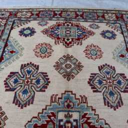 4'4x6'4 Ft Afghan New Luxury Rug, Kazak Hand Knotted Area Rug, Medallion Geometric Home Decorative, Livingroom Carpet - thumbnail 3