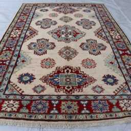 4'4x6'4 Ft Afghan New Luxury Rug, Kazak Hand Knotted Area Rug, Medallion Geometric Home Decorative, Livingroom Carpet - thumbnail 2