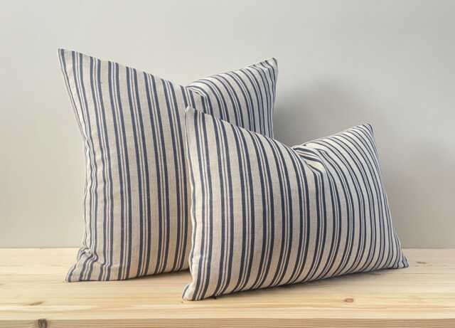 Evelynn - Blue Stripe Linen Modern Farmhouse Cushion Covers - image 1