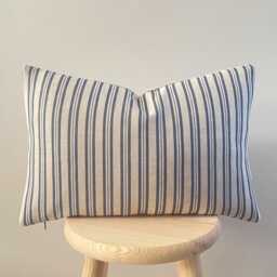 Evelynn - Blue - Blue Stripe Linen Modern Farmhouse Cushion Covers - thumbnail 4