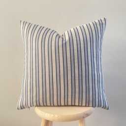 Evelynn - Blue Stripe Linen Modern Farmhouse Cushion Covers - thumbnail 3