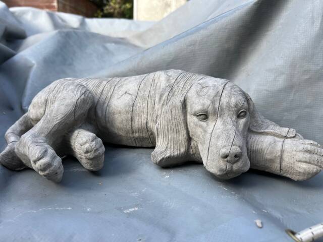 stone/Concrete Wood Effect Sleeping Hound Dog Garden Ornament - image 1