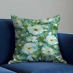 Green Floral Cushion Cover, White Flower Pillowcase, Botanical Watercolour Throw Pillow Cover - thumbnail 3