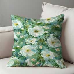Green Floral Cushion Cover, White Flower Pillowcase, Botanical Watercolour Throw Pillow Cover - thumbnail 4