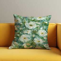 Green Floral Cushion Cover, White Flower Pillowcase, Botanical Watercolour Throw Pillow Cover - thumbnail 2