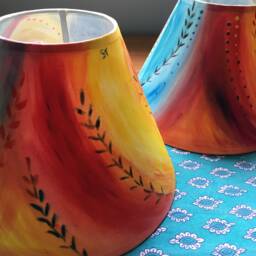 Pair Of Bloomsbury Style Lampshades, Face Lampshades, Hand Painted, Charleston Lamps, Bedside Lampshade Pair, Kids Room - thumbnail 3