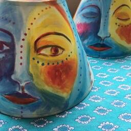 Pair Of Bloomsbury Style Lampshades, Face Lampshades, Hand Painted, Charleston Lamps, Bedside Lampshade Pair, Kids Room - thumbnail 2