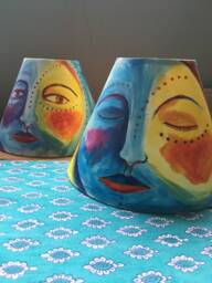 Pair Of Bloomsbury Style Lampshades, Face Lampshades, Hand Painted, Charleston Lamps, Bedside Lampshade Pair, Kids Room - thumbnail 1