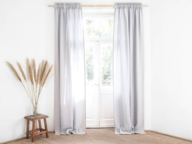 Light Gray Heavy Linen Curtain Panel, Privacy Drape With Tape - image 1