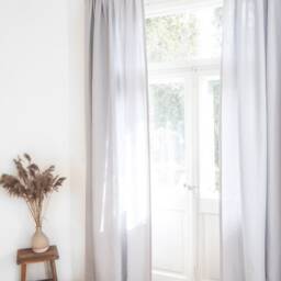 Light Gray Heavy Linen Curtain Panel, Privacy Drape With Tape - thumbnail 2