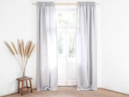 Light Gray Heavy Linen Curtain Panel, Privacy Drape With Tape - thumbnail 1