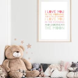 I Love You in The Morning & Afternoon, Girls Pastel Nursery Prints, Quote, Moon Print, Bedroom Decor Wall Art - thumbnail 3