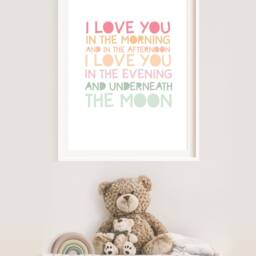 I Love You in The Morning & Afternoon, Girls Pastel Nursery Prints, Quote, Moon Print, Bedroom Decor Wall Art - thumbnail 2