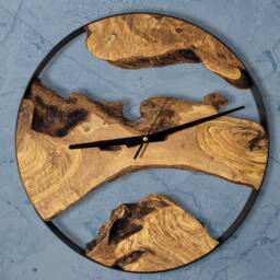 Olive Wood Wall Clock Rustic Metal Frame, Unique Home Decor - thumbnail 3