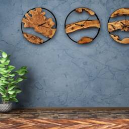 Olive Wood Wall Clock Rustic Metal Frame, Unique Home Decor - thumbnail 4