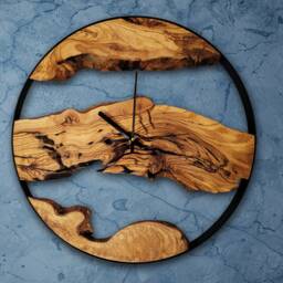 Olive Wood Wall Clock Rustic Metal Frame, Unique Home Decor - thumbnail 2