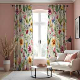 Bright Floral Curtains in Green Pink Yellow, Colorful Botanical Drapes, Custom Size Window Panels For Living Room Bedroom - thumbnail 3