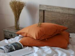 Burnt Orange Linen Pillow Sham With Ties, Euro Cover