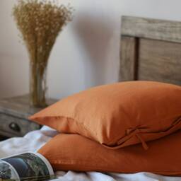 Burnt Orange Linen Pillow Sham With Ties, Euro Cover - thumbnail 3