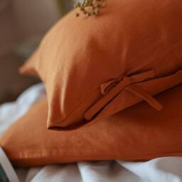 Burnt Orange Linen Pillow Sham With Ties, Euro Cover - thumbnail 4