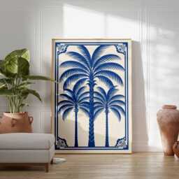 Palm Tree Poster, Tropical Wall Art, Coastal Beach Print, Blue Botanical Decor, Exotic Summer Poster - thumbnail 3