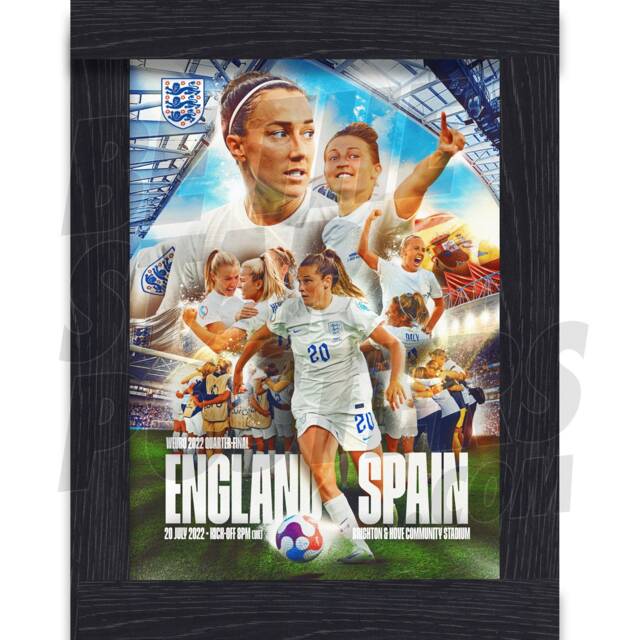 England Lionesses Limited Edition Match Day Artwork V Spain - Officially Licensed Product A3 Framed