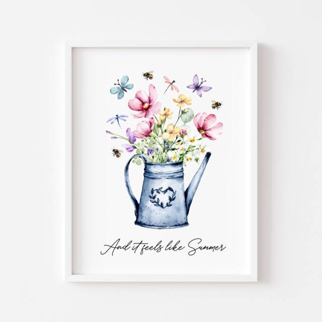 Wildflower Bouquet Summer Art Print Bees & Butterflies - Unframed - image 1