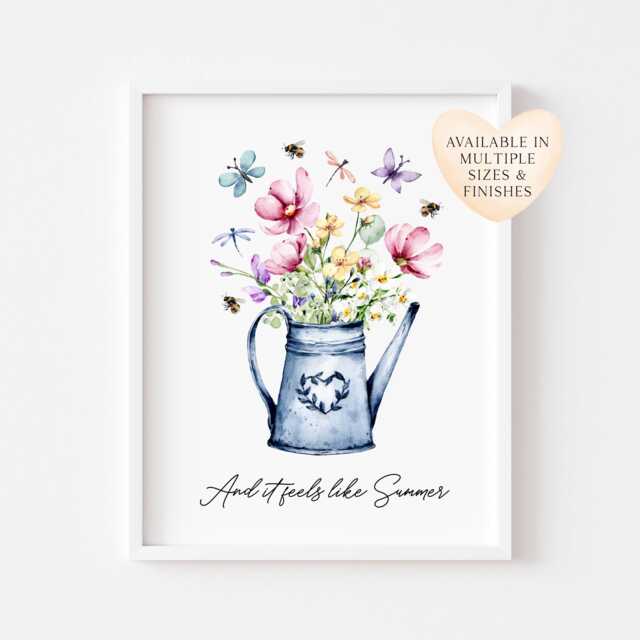 Summer Art Print Wildflower Bouquet Bees & Butterflies Seasonal Home Decor - Unframed - image 1
