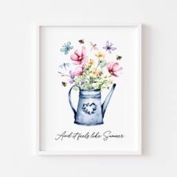 Summer Art Print Wildflower Bouquet Bees & Butterflies Seasonal Home Decor - Unframed - thumbnail 2