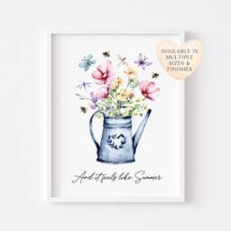 Summer Art Print Wildflower Bouquet Bees & Butterflies Seasonal Home Decor - Unframed - thumbnail 1