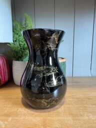 Hand Decorated 18cm Tall Glass Bouquet Vase Black & Gold Copper Or Silver Finish - thumbnail 1