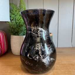 Hand Decorated 18cm Tall Glass Bouquet Vase Black & Gold Copper Or Silver Finish - thumbnail 2