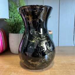 Hand Decorated 18cm Tall Glass Bouquet Vase Black & Gold Copper Or Silver Finish - thumbnail 3