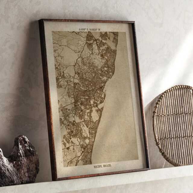 Recife, Pernambuco Map - Vintage Beige Detailed Print Brazil Travel Gift - image 1
