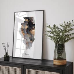 Illinois Map Black & Gold Wall Art Print Us State - Usa United States Of America - thumbnail 1