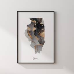 Illinois Map Black & Gold Wall Art Print Us State - Usa United States Of America - thumbnail 3