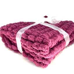Hand Knitted Pom Wool Pram Cover, Chunky Pink Baby Blanket - thumbnail 3