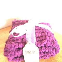 Hand Knitted Pom Wool Pram Cover, Chunky Pink Baby Blanket - thumbnail 2