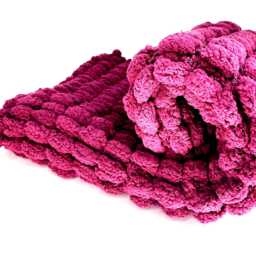 Hand Knitted Pom Wool Pram Cover, Chunky Pink Baby Blanket - thumbnail 4
