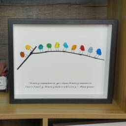 Handmade Sea Glass Rainbow Birds Framed Art Family Quote Decor - thumbnail 1