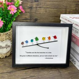Handmade Sea Glass Rainbow Birds Framed Art Family Quote Decor - thumbnail 2
