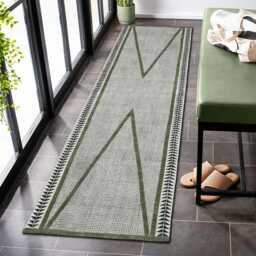 Handmade Green Block Print Cotton Runner Rug - thumbnail 1