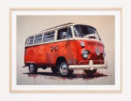 Volkswagen Camper Poster Print, Vw Poster, Bay Window Car Supercar - thumbnail 1