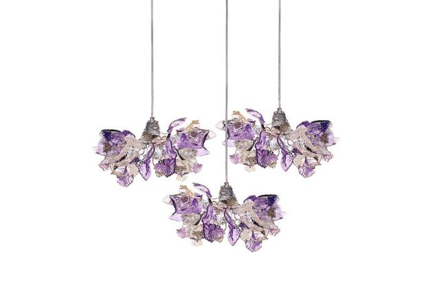 Triple Violet Gray Resin Flower Leaf Pendant Light Fixture Kitchen Island Dining Room Ceiling Decor - image 1