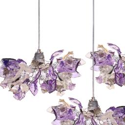 Triple Violet Gray Resin Flower Leaf Pendant Light Fixture Kitchen Island Dining Room Ceiling Decor - thumbnail 3