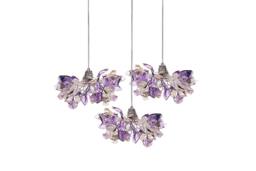 Triple Violet Gray Resin Flower Leaf Pendant Light Fixture Kitchen Island Dining Room Ceiling Decor - thumbnail 1