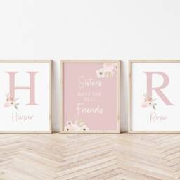 Set Of 3 Sisters Print Rainbow Floral Girls Bedroom Decor, Personalised - thumbnail 3