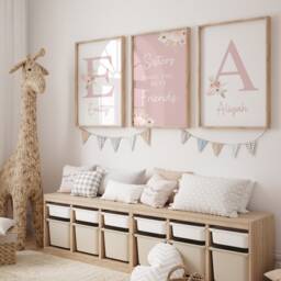 Set Of 3 Sisters Print Rainbow Floral Girls Bedroom Decor, Personalised - thumbnail 2